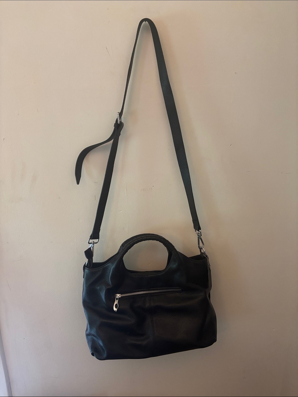 Iswee Black Pebbled Genuine Leather Satchel Shoulder Bag Purse